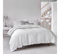 Christy Scallop Edge Double Duvet Set | Luxury Cotton Sateen Quilt Cover Set | Contrasting Embroidered Trim | Smooth, Glossy Bedding | Matcha Green