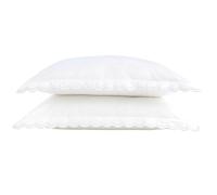 Christy Scallop Edge Oxford Pillowcase Pair | Luxury Cotton Sateen | Contrasting Embroidered Trim | Smooth, Glossy Bedding | White