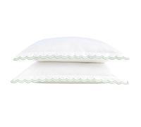 Christy Scallop Edge Oxford Pillowcase Pair | Luxury Cotton Sateen | Contrasting Embroidered Trim | Smooth, Glossy Bedding | Matcha Green