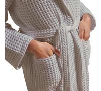 Christy Waffle Kimono Style Cotton Bath Robe, S/M, Women, Dove Grey