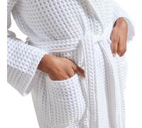 Christy Waffle Kimono Style Cotton Bath Robe, S/M, Women, White