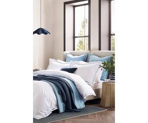 CHRISTY 'Wave Edge' Embroidered Cotton Percale Duvet Cover Sets in Blue | Size: Double Christy Blue Double