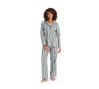 CHRISTY Women's 'Calder Stripe' Luxuriously Soft Cotton Sateen Striped Pyjama Set in Navy | Size: Medium Christy Navy M