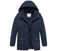 Chrisuno Men's Big and Tall Winter Coat Insulated Military Parka Jacket Waterproof Fleece Lined Thickened Detachable Hood, Navy Blue, 4X