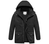 Chrisuno Men's Big and Tall Winter Coat Insulated Military Parka Jacket Waterproof Fleece Lined Thickened Detachable Hood, Black, 4X