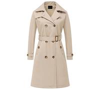 Chrisuno Women's Double Breasted Long Trench Coats Mid-Length Belted Overcoat Dress Jacket with Detachable Hood, Khaki, 3XL