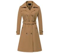 Chrisuno Women's Double Breasted Long Trench Coats Mid-Length Belted Overcoat Dress Jacket with Detachable Hood, Camel, L