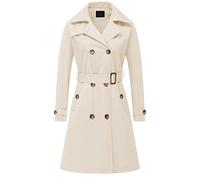 Chrisuno Women's Double Breasted Long Trench Coats Mid-Length Belted Overcoat Dress Jacket with Detachable Hood, Beige, XS