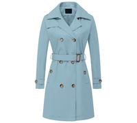 Chrisuno Women's Double Breasted Long Trench Coats Mid-Length Belted Overcoat Dress Jacket with Detachable Hood, Blue, X-Large