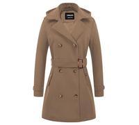 Chrisuno Women's Double Breasted Pea Coat Hooded Long Winter Trench Coat, Camel, Small
