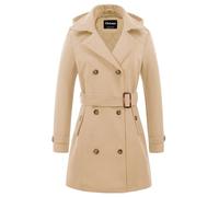 Chrisuno Women's Double Breasted Pea Coat Hooded Long Winter Trench Coat, Khaki-thickened, XXL