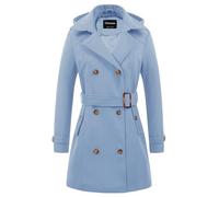 Chrisuno Women's Double Breasted Pea Coat Hooded Long Winter Trench Coat, Light Blue, Small