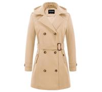 Chrisuno Women's Double Breasted Pea Coat Hooded Long Winter Wool Trench Coat, Khaki, Medium