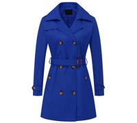 Chrisuno Women's Double Breasted Trench Coats Mid-Length Belted Overcoat Long Dress Jacket with Detachable Hood, Royal Blue, XXL