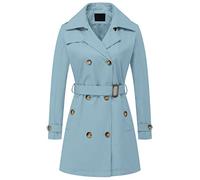 Chrisuno Women's Double Breasted Trench Coats Mid-Length Belted Overcoat Long Dress Jacket with Detachable Hood, Blue, XL