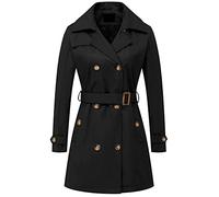 Chrisuno Women's Double Breasted Trench Coats Mid-Length Belted Overcoat Long Dress Jacket with Detachable Hood, Black, XL