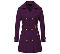 Chrisuno Women's Double Breasted Trench Coats Mid-Length Belted Overcoat Long Dress Jacket with Detachable Hood, Purple, M