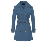 Chrisuno Women's Double Breasted Trench Coats Mid-Length Belted Rain Coat Overcoat Long Dress Jacket with Detachable Hood, Dark Blue, Medium