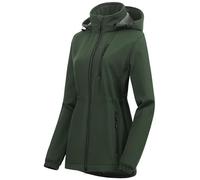 Chrisuno Women's Lightweight Long Softshell Fleece Lined Jacket Anorak Raincoat With Removable Hood, Army Green, Large