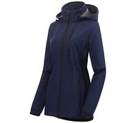 Chrisuno Women's Lightweight Long Softshell Fleece Lined Jacket Anorak Raincoat With Removable Hood, Navy, 3XL