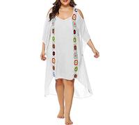 Chrisuno Women's Plus size Bathing Suit Cover Ups Swimsuit Coverups Dress Soft Crochet Bikini Beach Skirt, White, 4XL Plus