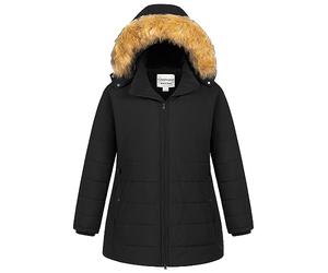 Chrisuno Women's Plus Size Winter Puffer Jacket Warm Long Winter Coats Quilted Waterproof Fleece Lined Detachable Fur Hood, Black, 4X