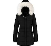 Chrisuno Women's Winter Warm Coats Puffer Jacket Long Drawstring Waterproof Snow Parka With Removable Faux Fur Trim Hood, Black, S