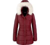 Chrisuno Women's Winter Warm Coats Puffer Jacket Long Drawstring Waterproof Snow Parka With Removable Faux Fur Trim Hood, Burgundy, Large