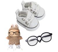 Chritice 2PC Doll Shoes and Doll Glasses,Intended for Labubu,Mini Accessories for 1.2.3 Generation Monster Figure and 17CM Dolls,1 White Shoes + 1 Black Glasses