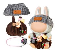 Chritice 3PCS Doll Clothes for Doll,Compatible with Labubu,Brown Vinyl Plush Toy Outfit Set Accessories for 17CM Dolls,1 Strap Pants,Hat & Camera,No Dolls