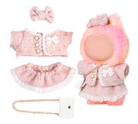 Chritice 4PCS Doll Clothes for Doll,Compatible with Labubu,Vinyl Plush Toy Outfit Set Accessories for 17CM Dolls,1 Bow,Clothes,Skirt & Bag,No Dolls