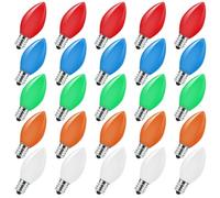 Chritsmas Multicolor C9 LED Replacement Bulbs,25 Pack Colored Plastic Shatterproof C9 LED Christmas Bulbs, E17 Intermediate Base, 0.6W Great for Outdoor String Lights Christmas Party Decorations