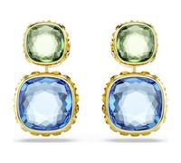 Chroma drop earrings, Cushion cut, Multicoloured, 18K gold finish