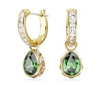 Chroma drop earrings, Pear cut, Green, 18K gold finish