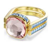 Swarovski Chroma ring, Cushion cut, Multicolored, Gold-tone plated, 50