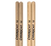 ChromaCast 5A & 5B Assorted Pack, USA Made Hickory Drumsticks - Wood Tipped - Drum Sticks Tour Tested by Pro Drummers - Real American Hickory Wood