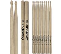 ChromaCast 5A USA Made Hickory Drumsticks 6 Pairs - Wood Tipped - Perfect for Be-ginner, Intermediate and Professional Drummers - Real American Hickory Wood
