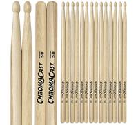 ChromaCast 5B USA Made Hickory Drumsticks 8 Pair - Wood Tipped - Perfect for Beginner, Intermediate and Professional Drummers - Real American Hickory Wood