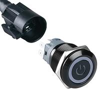 ChromaTek Full-Color RGB (WS2812) 19mm Latching Push Button Switch, Arduino, Raspberry Pi, ESP32, ESP8266 (Black Shell, Power Symbol)