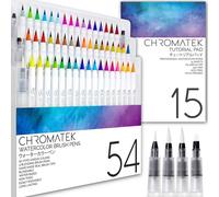 CHROMATEK Watercolor Brush Pen Set 54, Tutorial Pad and Online Video Tutorial Series Real Brush Tip. Vivid. Smooth. Blendable. 50 Colors, 4 Blending