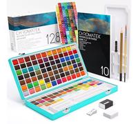 CHROMATEK Watercolor Paint Set, 128 Vivid Colors in Portable Box, With Pad, Brushes and Everything Else you Need to Start Painting, Travel Kit