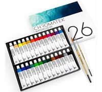 CHROMATEK Watercolor Paint Set - 28 Piece Kit for Adults, Beginners & Professional Artists - 26 x 12ml Liquid Water Color Tubes & 2 Painting Brushes - Richly Pigmented Vibrant Colors - Art Supplies