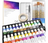 CHROMATEK Watercolor Paint Set - 84 Piece Kit for Adults, Beginner & Professional Artists - 48 Tubes (12ml), 25 Page Sketch Paper Pad, 8 Painting Brushes, Aquapen, Palette, Masking Tape - Art Supplies