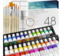 CHROMATEK Watercolor Paint Set, 84 Piece Kit, Video Tutorial Course, 48 Tubes, Adults, Beginner & Professional Artists, Paper, 8 Brushes, Palette, Aquapen, Masking Tape, 12ml Tubes