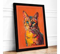 Chromatic Cat Modern Framed Wall Art Print A1 (84.1×59.4cm) Black, Wall Decor for Living Room, Bedroom, Office & Home, Ready to Hang, Art Gift