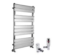 (Chrome, 1000 x 600mm) WarmeHaus Designer Bathroom Flat Panel Heated Towel Rail Radiator Ladder Rad with Angled Thermostatic Radiator Valve Pack