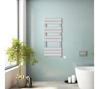 (Chrome, 1000x450mm) Prefilled Electric Heated Towel Rail Radiator Flat Panel Warmer Ladder
