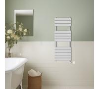 (Chrome, 1200x450mm) Prefilled Thermostatic Electric Flat Panel Heated Towel Rail Ladder Warmer Radiator