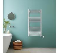 (Chrome, 1200x600mm) Bathroom Curved Prefilled Electric Heated Towel Rail Ladder Warmer Radiator