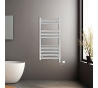 (Chrome, 1200x600mm) Prefilled Electric Heated Towel Rail Radiator Curved Thermo Smart WiFi
